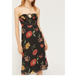 Urban Outfitters Strapless Dress Women's Small Black Floral Chiffon Lined